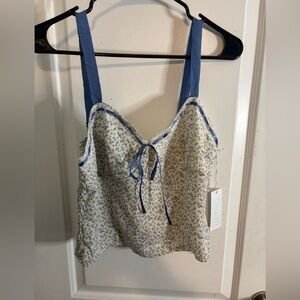 Sienna Sky Blue and Cream Floral Top size L NWT